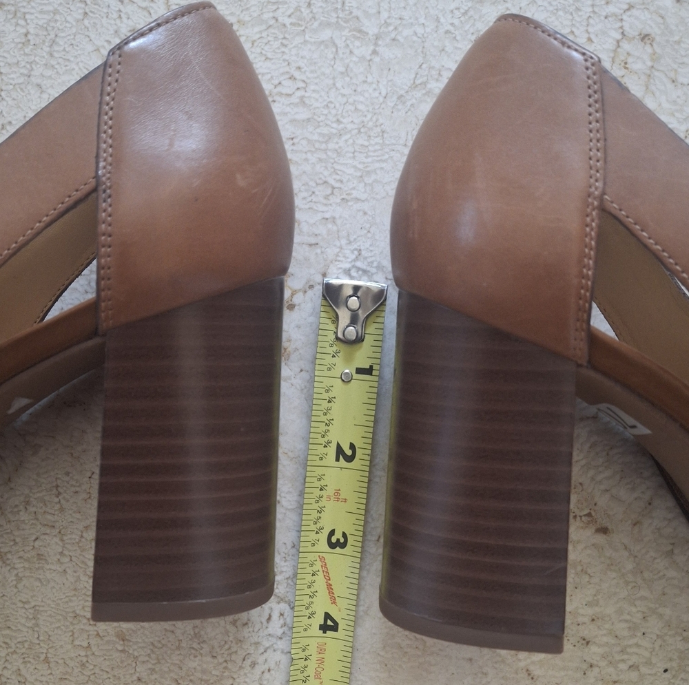 FRANCO SARTO "Mirabel" Leather Cognac Brown Gold Buckle Block Heels - Size 7 - Picture 6 of 8
